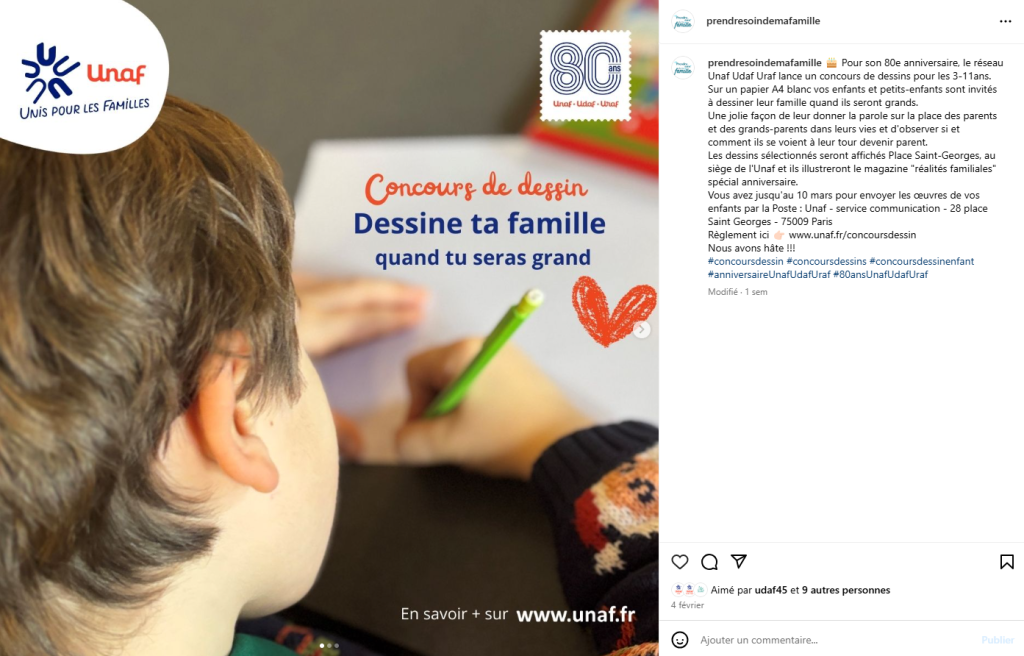 Participez au concours de dessin des 80 ans du réseau Unaf-Udaf-Uraf. Offrez aux enfants de 3 à 11 ans l'opportunité d'exprimer leur vision de la famille !
